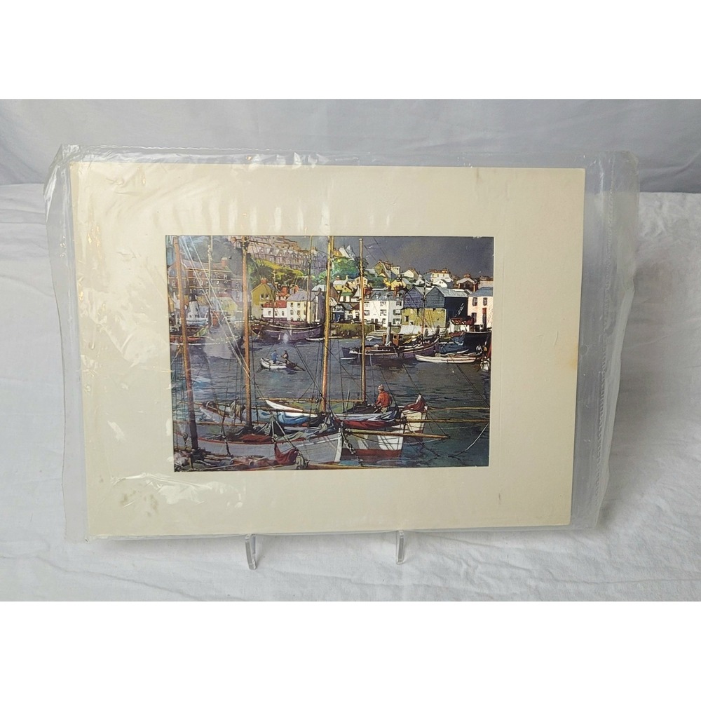 Vintage Print Foil Art Metallic Ships Ilfracombe Harbour England by Dufex‎